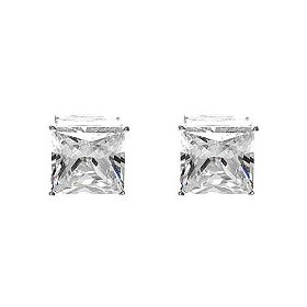 Show details of Sterling Silver 10mm Square Clear Cubic Zirconia CZ Clip On Earring.