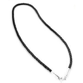 Show details of Sterling Silver Black Leather 14" Cord Chain Necklace.
