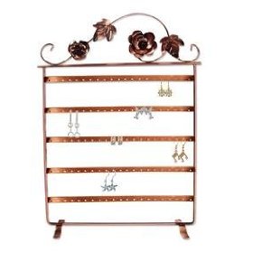 Show details of 17"h Roses on Wine Vintage Jewelry Earring Holder / Tree / Organizer / Stand / Display.