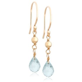 Show details of 14k Yellow Gold, March Birthstone, Aquamarine Briolette Hook Earrings.