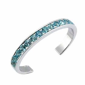 Show details of Sterling Silver Toe Ring with Channel Set Light Blue CZ.