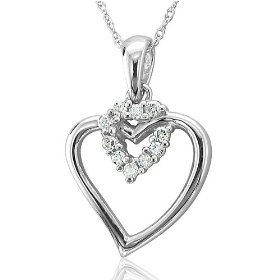 Show details of 10k White Gold Heart Diamond Pendant Necklace (HI, I, 0.10 carat).