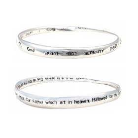 Show details of TWO (2) BRACELET SET - Bangle Style - One Engraved with SERENITY PRAYER and the Other Engraved with the LORD'S PRAYER ~ Silver Tone Metal.