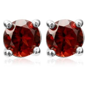 Show details of Sterling Silver 6mm Round Garnet Stud Earrings.