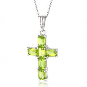 Show details of Sterling Silver & Peridot Cross Pendant with 18" Chain.