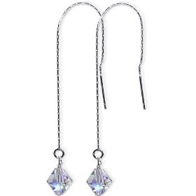 Show details of Shimmering Clear Swarovski Crystal 925 Sterling Silver Threader Ear Wire Earrings.
