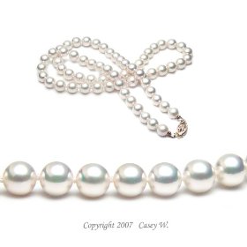 Show details of AAA Quality 18 Inch Round 5.5-6mm White Akoya SaltWater Cultured Pearl Necklace.