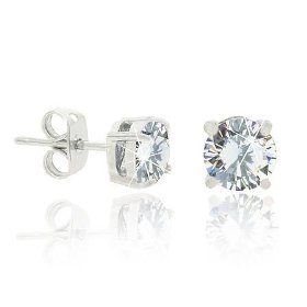 Show details of Sterling Silver Simulated Diamond CZ round Stud Earrings.