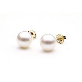 Show details of AAA Quality Round 6.5-7mm Akoya SaltWater cultured White Pearl Earrings with 14K Yellow Gold Mount.