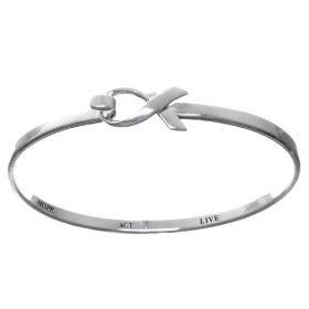 Show details of Sterling Silver "Hope, Act, Live" Breast Cancer Awareness Bracelet, 8".