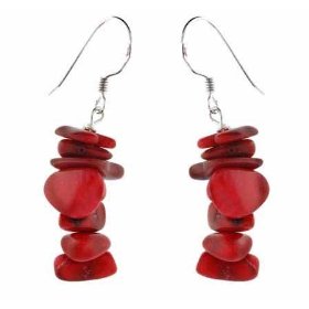Show details of Sterling Silver Red Genuine Sea Bamboo Coral Chip Earrings.