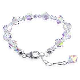 Show details of Sterling Silver Clear Swarovski Crystal 7" 7.5" 8" Length Adjustable Charm Bracelet.