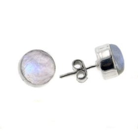 Show details of Sterling Silver Round Rainbow Moonstone Stud Post Earrings.
