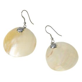 Show details of Patti's Choice Round Cut White Shell Dangle Earrings.