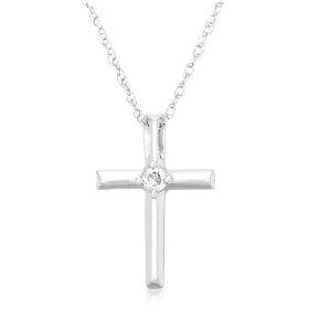 Show details of 10k Choice of White or Yellow Gold Cross Pendant (.03 cttw, I-J Color, I2-I3 Clarity).