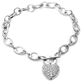 Show details of Sterling Silver Pave Cubic Zirconia Heart Bracelet, 7.25".