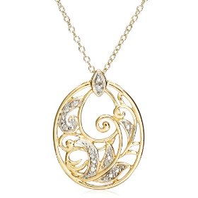 Show details of 18k Yellow Gold Overlay Sterling Silver Diamond Accent Pendant, 18".