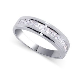 Show details of Womens 4 MM Wide Rhodium Plated .925 Sterling Silver Band Cubic Zirconia Ring.