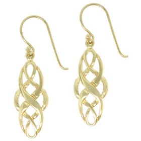 Show details of 18k Yellow Gold Overlay Sterling Silver Celtic Design Oval Dangle Earrings.