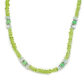 Show details of Sterling Silver Peridot, Crysophase, Blue Topaz Beaded Necklace  by Sajen.