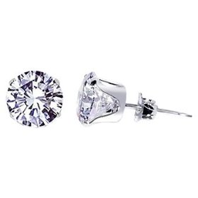 Show details of Sterling Silver 8 MM Round Simulated Clear Cubic Zirconia Stud Post Friction Back Earrings.