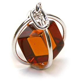Show details of Millennium Collection Sterling Silver Spherical Pendant with Certified Genuine Honey Amber Cube.