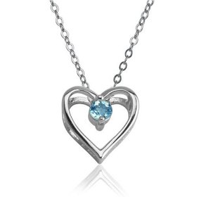 Show details of Sterling Silver Blue Topaz Heart Pendant, 18".