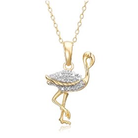 Show details of 18k Yellow Gold Overlay Sterling Silver Diamond Accent Flamingo Pendant, 18".