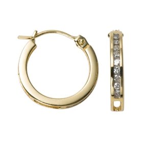 Show details of 14k Yellow Gold, Round, Diamond Hoop Earrings (1/8 cttw, J Color, I2 Clarity).