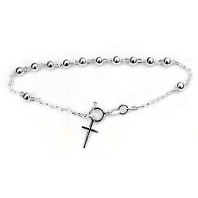 Show details of Catholic Italian Sterling Silver Rosary Beads Cross Bracelet - 7".