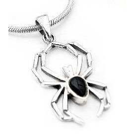 Show details of Black Onyx Widow Sterling Silver Spider Pendant Charm.