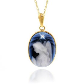 Show details of 10K Diamond Accented Guardian Angel Cameo Pendant w/Chain & FREE Angel Box.