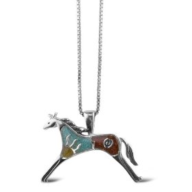 Show details of Sterling Silver Turquoise Inlay Mosaic Horse Pendant, 16".