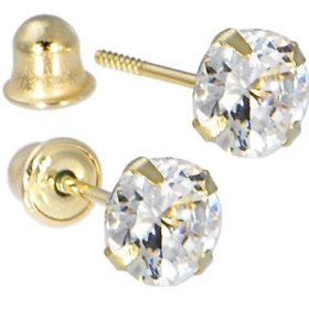 Show details of Solid 14KT Yellow Gold .47 Carat Cubic Zirconia APRIL Birthstone Earrings.