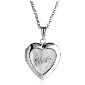 Show details of Sterling Silver Mother-of-Pearl "Mom" Heart Locket, 18".