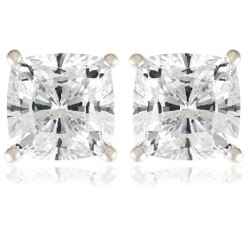 Show details of Platinum Overlay Sterling Silver 7x7 mm Cushion-Cut Cubic Zirconia Stud Post Earrings.