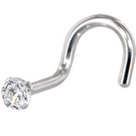 Show details of Solid 14KT White Gold 2mm Cubic Zirconia SOLITAIRE Nose Ring.