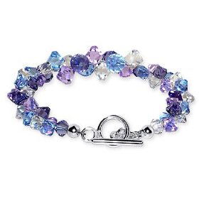 Show details of Attractive .925 Sterling Silver Lavender Blue And Clear Swarovski Crystal Bracelet 7.5" With Toggle Clasp.