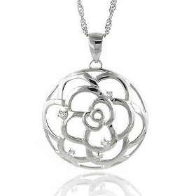 Show details of Sterling Silver & White Sapphire Flower Pendant with Adjustable Chain.