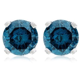 Show details of 14k White Gold Round Blue Diamond Stud Earrings (3/8 cttw).