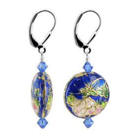 Show details of Blue Swarovski Crystal Cloisonne Bead Sterling Silver Leverback Drop Earrings.