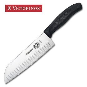 Show details of Victorinox Cutlery 7-Inch Granton Edge Santoku Knife, Black Fibrox Handle.