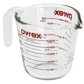 Show details of Pyrex Prepware 2-Cup Measuring Cup, Clear with Red Measurements.