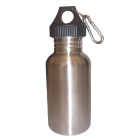 Show details of Silver 18 oz. Wide Mouth Stainless Steel Reusable Water Bottle w/ hiking clip - Easy Pour.