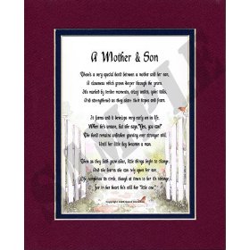 Show details of "A Mother & Son" Touching 8x10 poem, Double-matted in Burgundy/Dark Green And Enhanced With Watercolor Graphics..