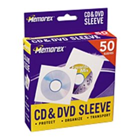 Show details of Memorex CD/DVD Sleeves Paper with Window Cut-Out & Back Flap (50-Pack).