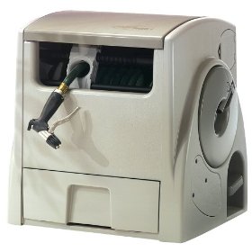 Show details of Suncast PW100 Powerwind 100-Foot Capacity Automatic Rewind Garden Hose Reel.