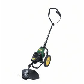 Show details of Weed Eater WT3100 16-Inch 31cc 2-Cycle Gas Powered Dual-Cut Wheeled String Trimmer.