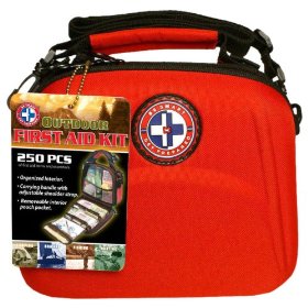 Show details of Total Resources International 250-Piece Outdoor First Aid Kit in Red EVA Case.