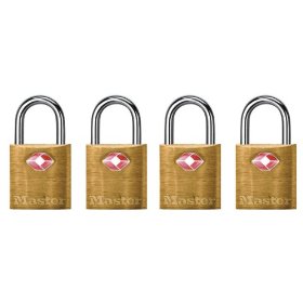 Show details of Master Lock 4683Q TSA-Approved Solid Brass Keyed Alike Luggage/Baggage Lock, 4-Pack.